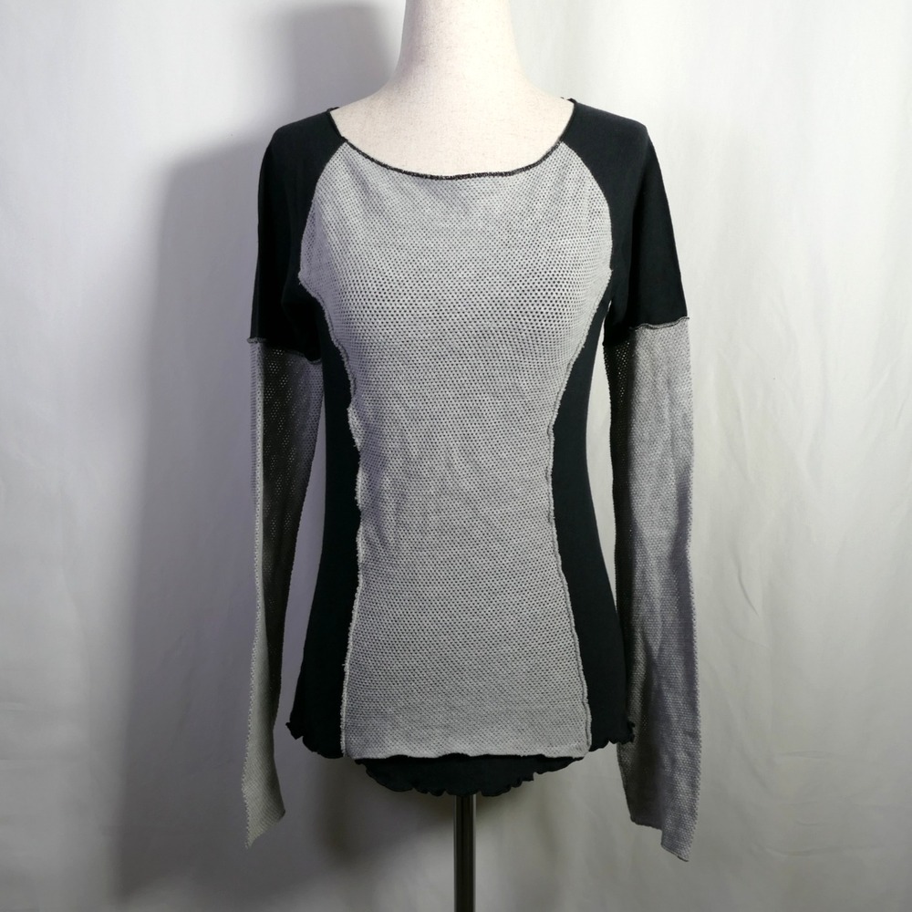 VTG Fitigues Womens Y2K Twofer Fairy Grunge Top Size XS Lettuce Hem Long Sleeve